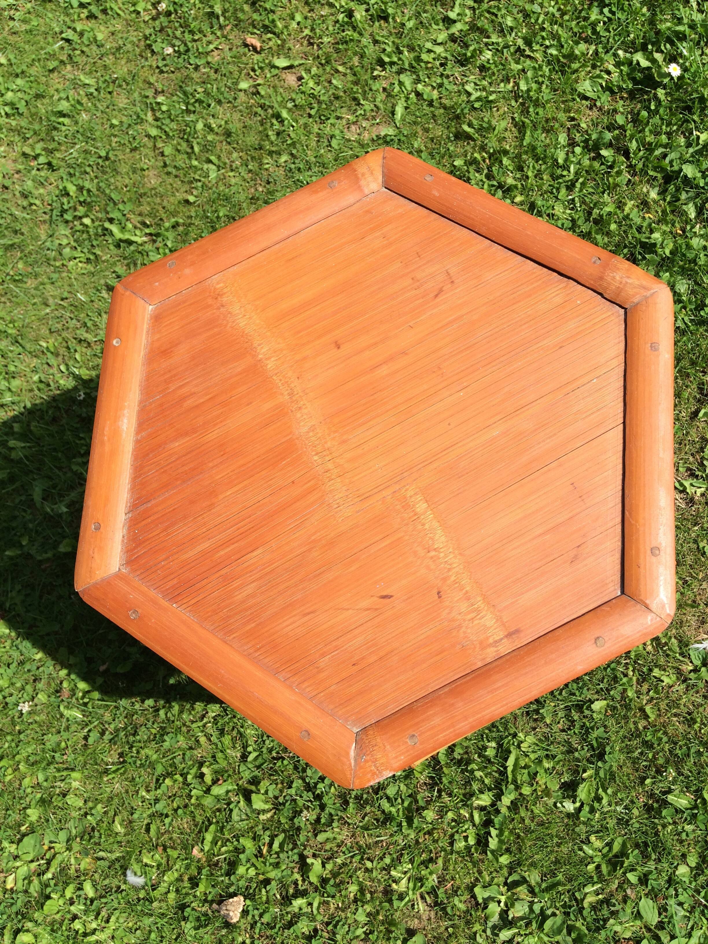 Rattan bamboo table vintage hexagonal table