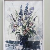 1983 Modern "Flowers & Shell" Swedish Floral Still Life Oil Painting, Framed