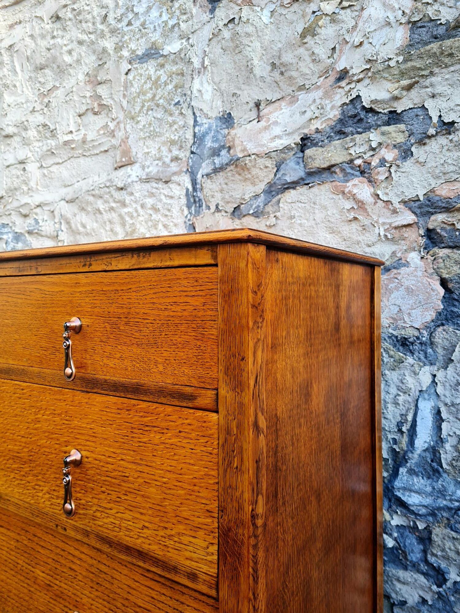 Vintage 1930s Oak Chest Of Drawers Three Drawer Cabinet