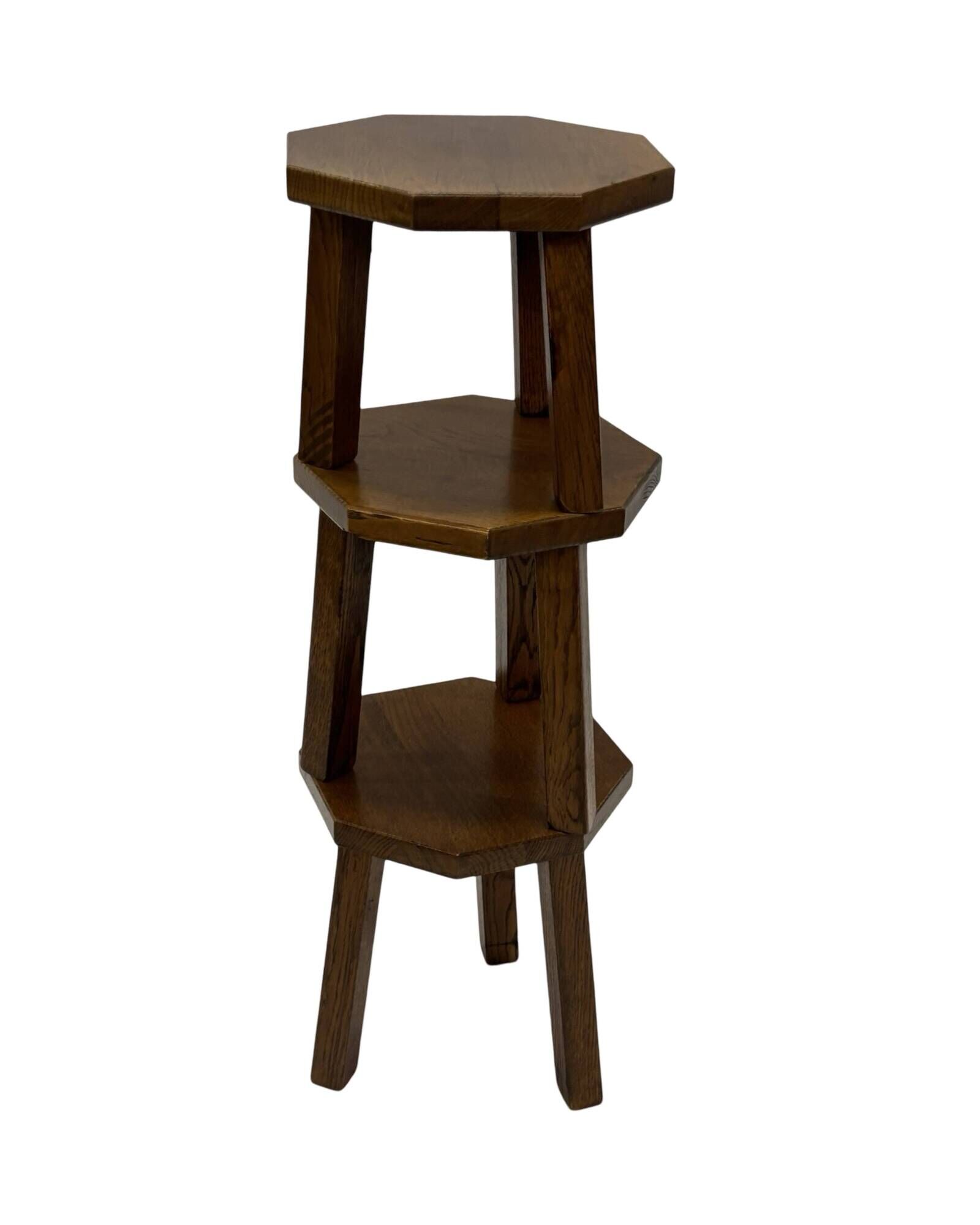 Tables d'appoint hexagonales brutalistes en chêne, années 1950, lot de 3