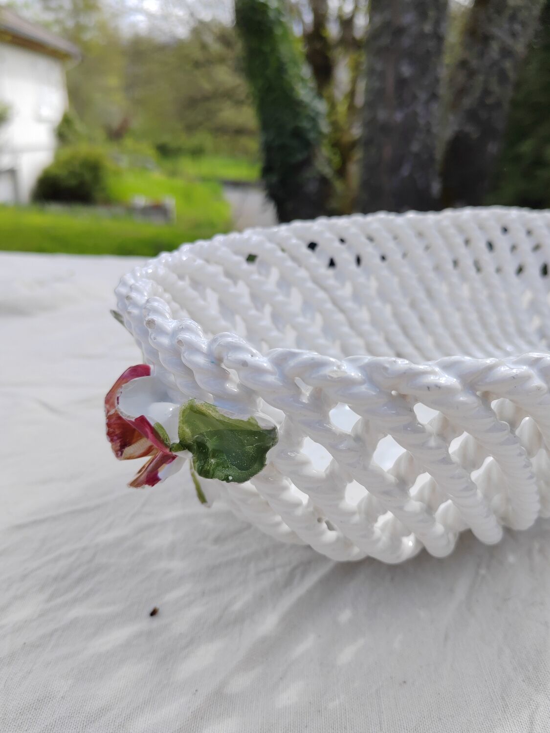 White woven ceramic planter mid-twentieth