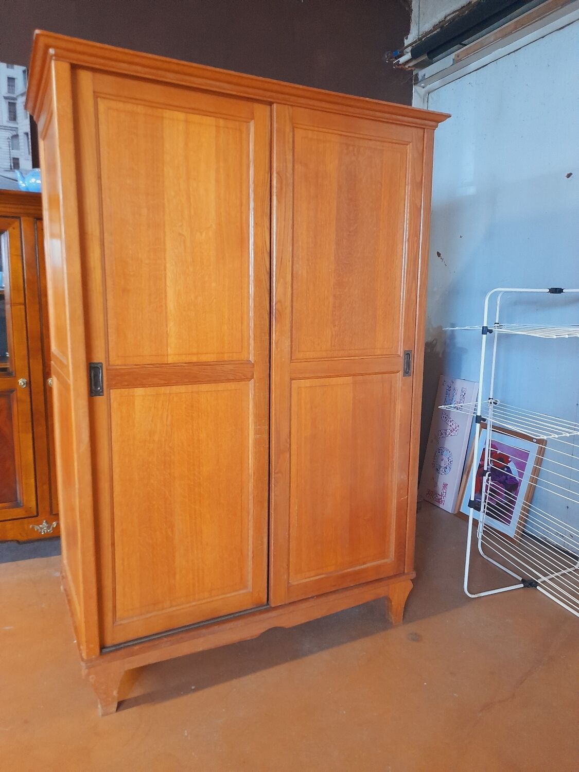 Vintage oak sliding wardrobe/closet