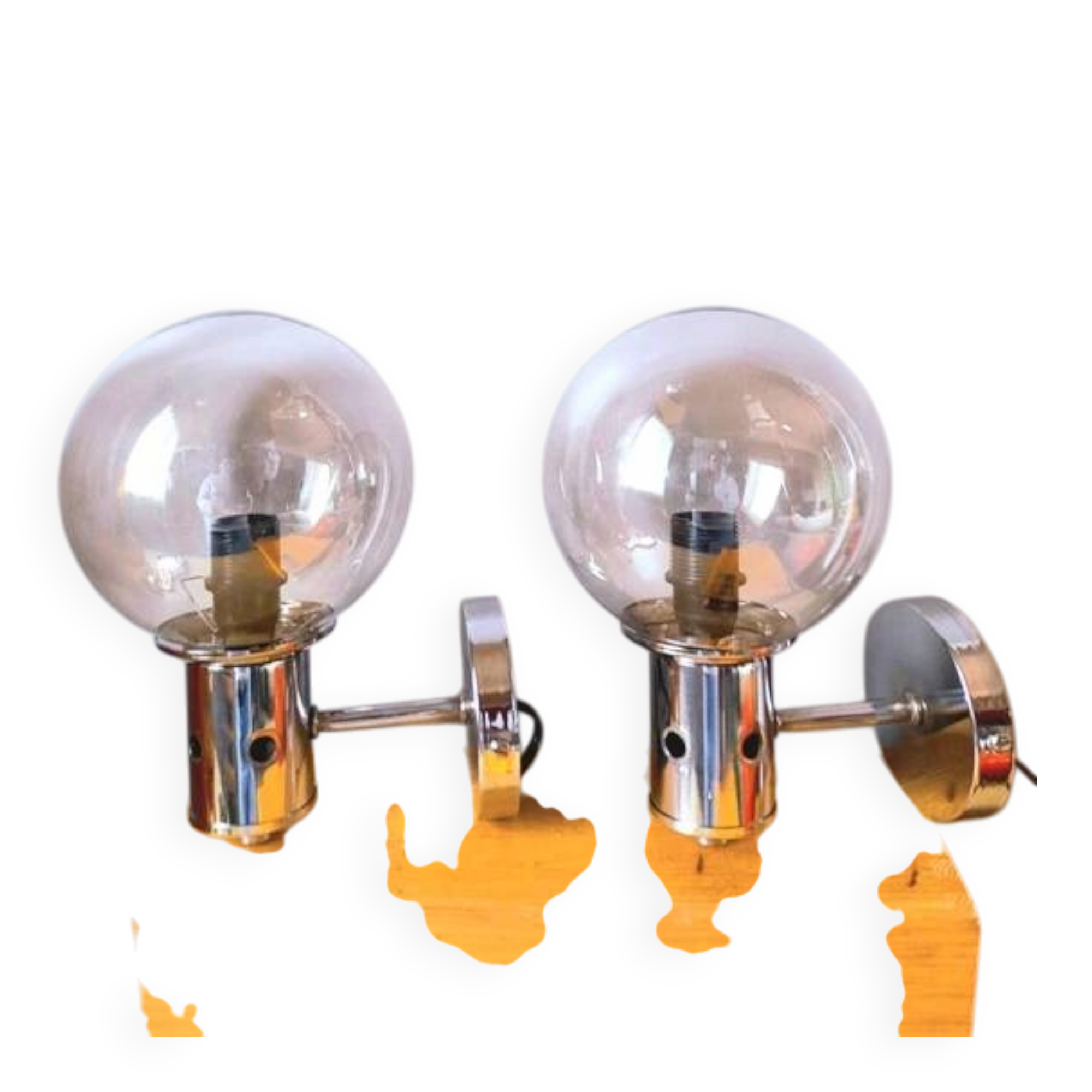 Pair of chrome wall lights 1970