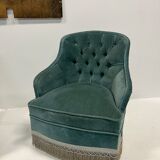 Duo of upholstered blue toad armchairs