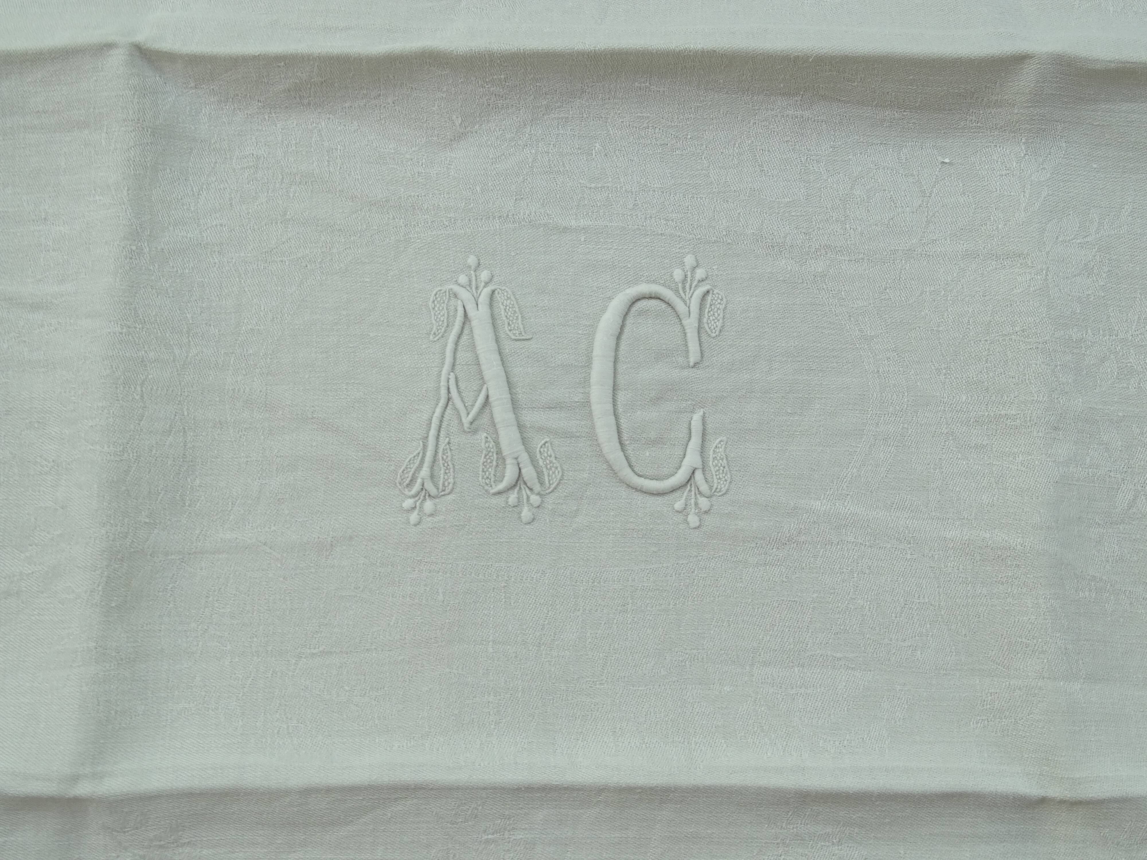 Set of 17 old damasked towels and monogram ac