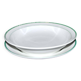 Lot de 2 plats ronds en porcelaine ancienne à liseré vert et or - Limoges?
