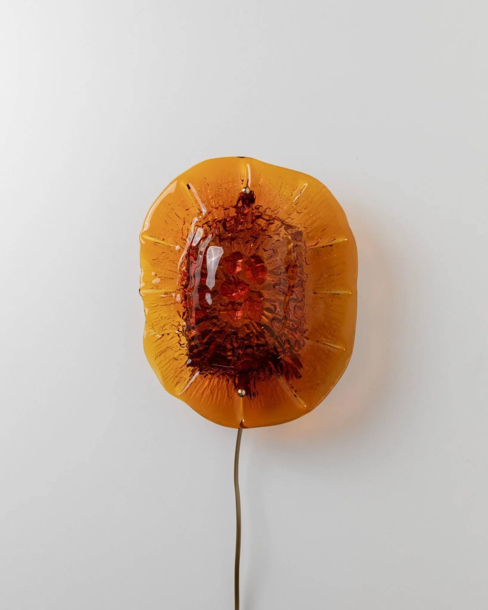 Orange Glass & Metal Wall Lamp Medaillon by Vitrika, 1960s Boho Vintage