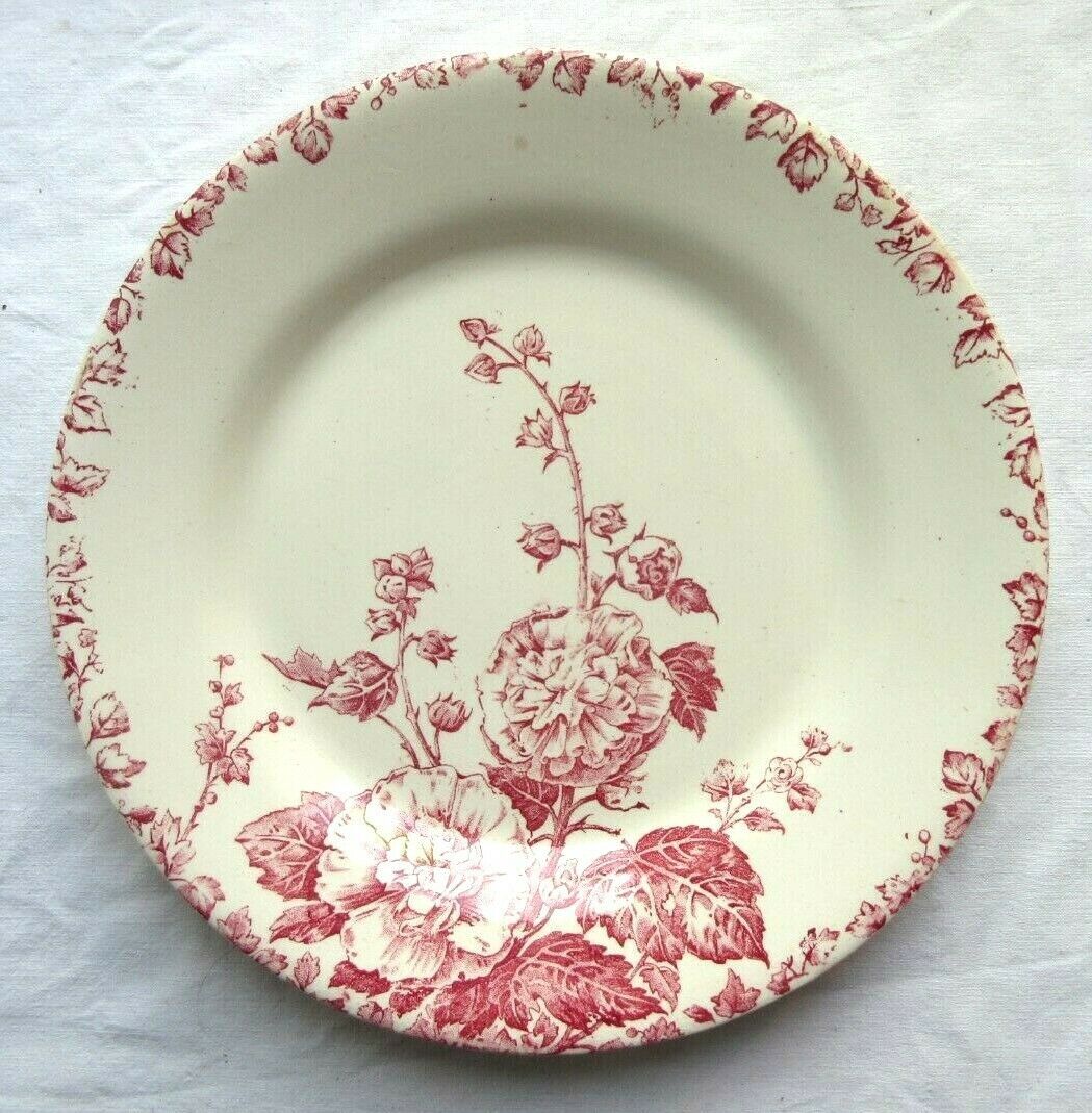 Assiette plate Art Nouveau en rose, porcelaine, modèle Prairial de GIEN