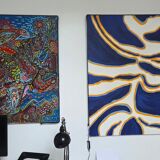 "Solar Flux" (abstract acrylic in blue and gold)