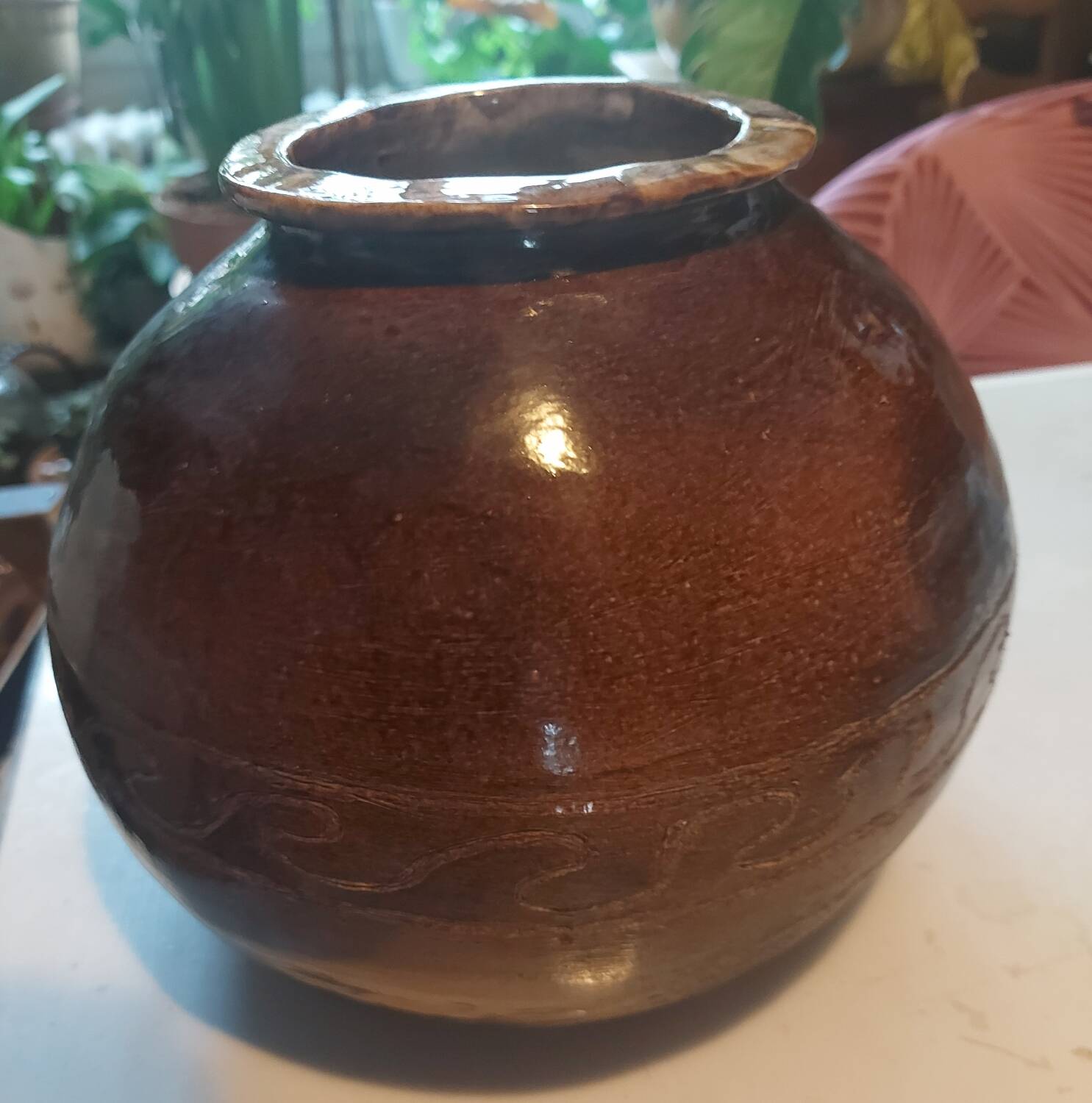 Antique brown glazed ceramic vase