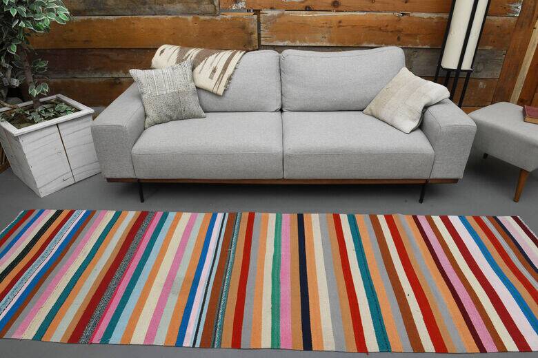 Vintage colourful flat kilim hallway rug 90x306 cm