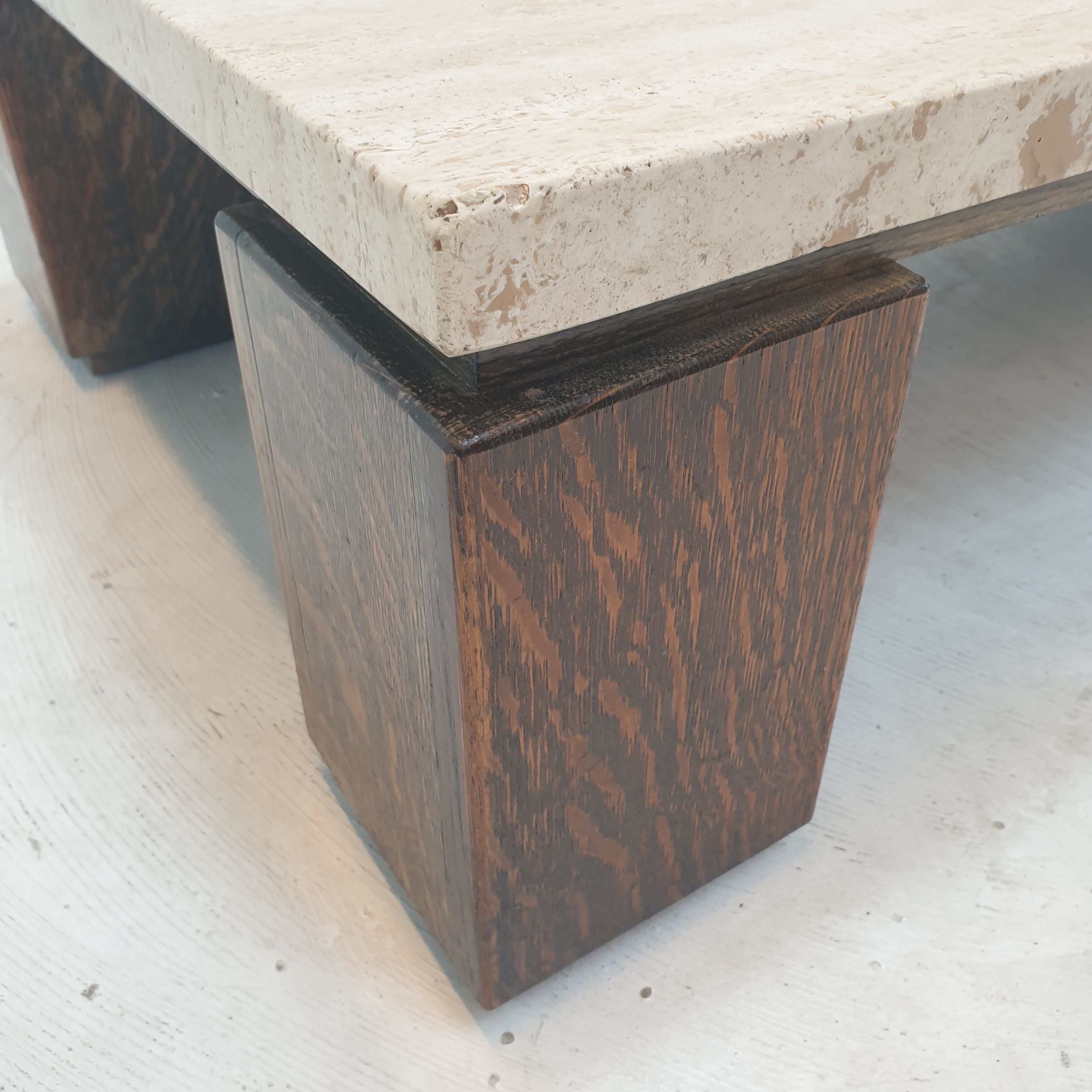 Travertine coffee table with wenge, 1970s