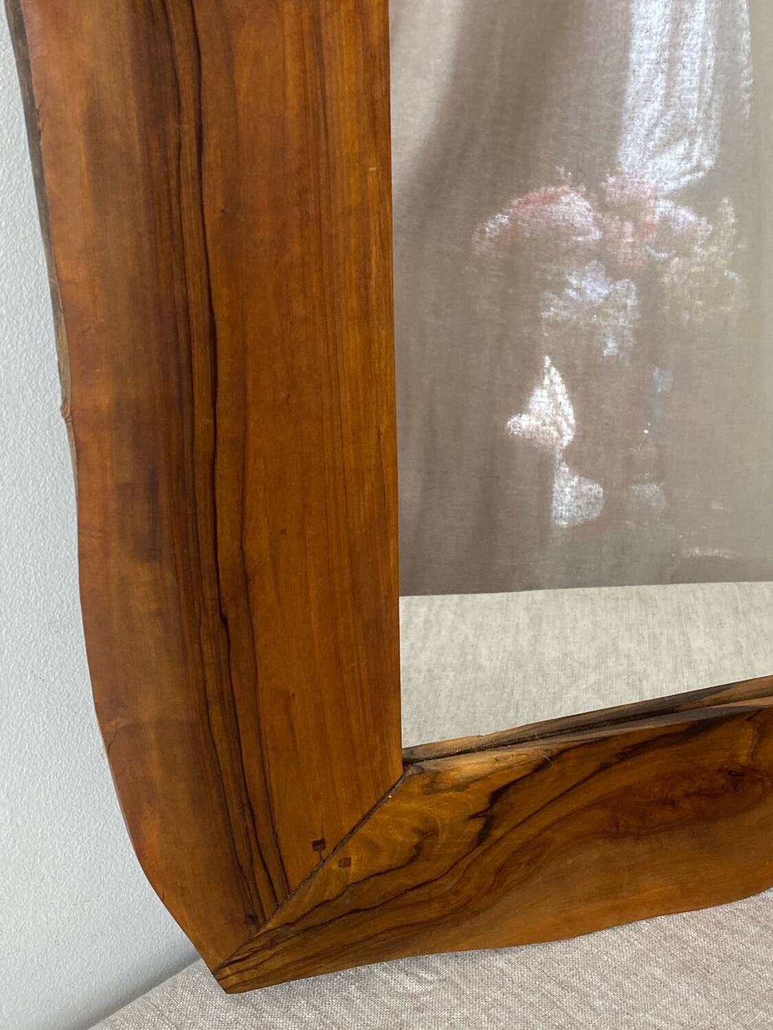 Vintage olive wood mirror in free form