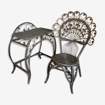 Peacock rattan dressing table and chair