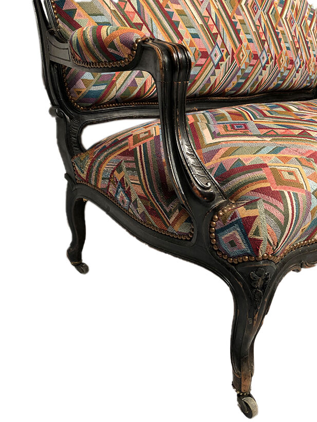 Large Napoleon III bench in blackened wood