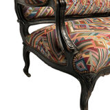 Large Napoleon III bench in blackened wood