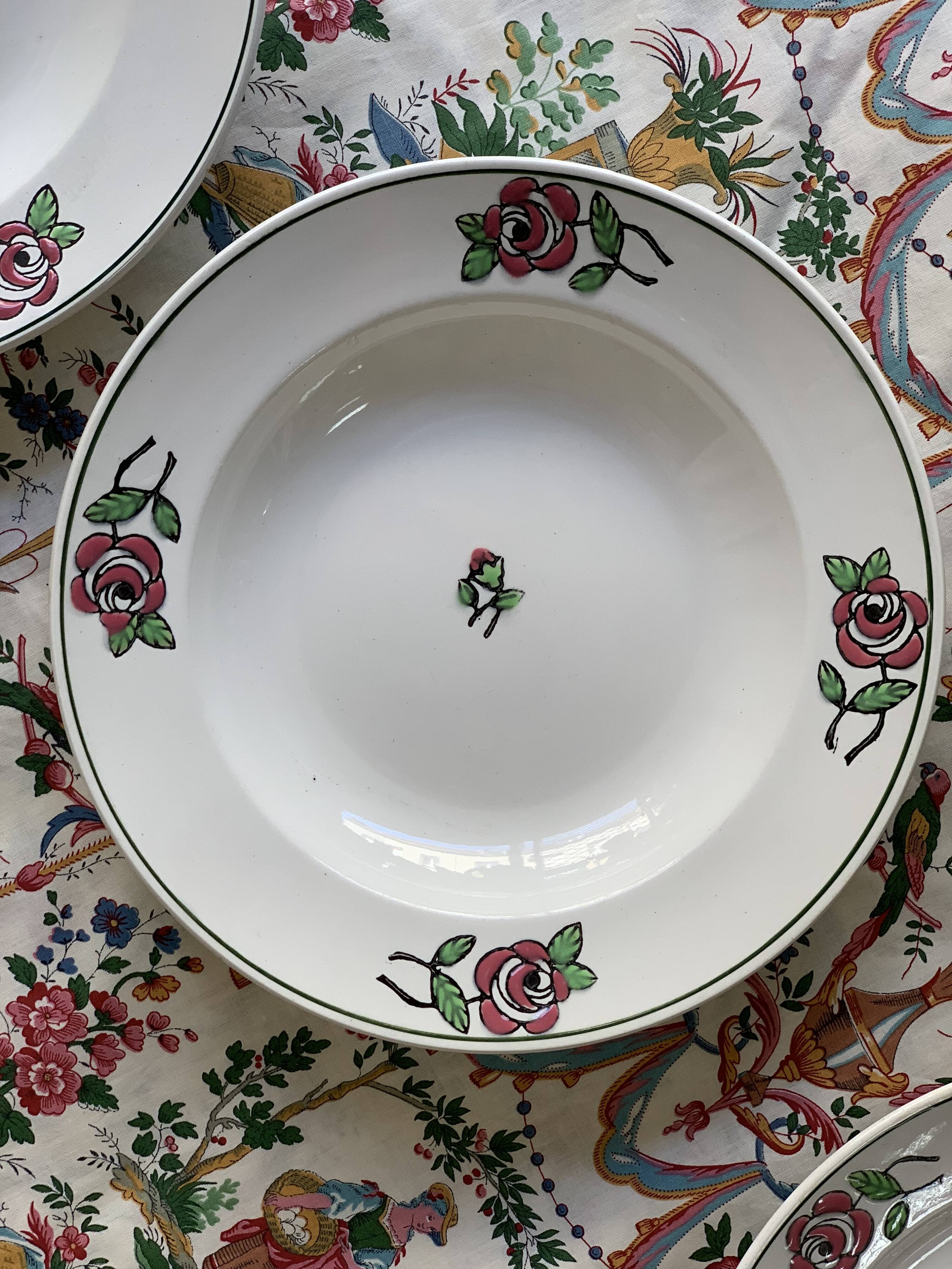 6 hollow earthenware plates, L'Amandinoise