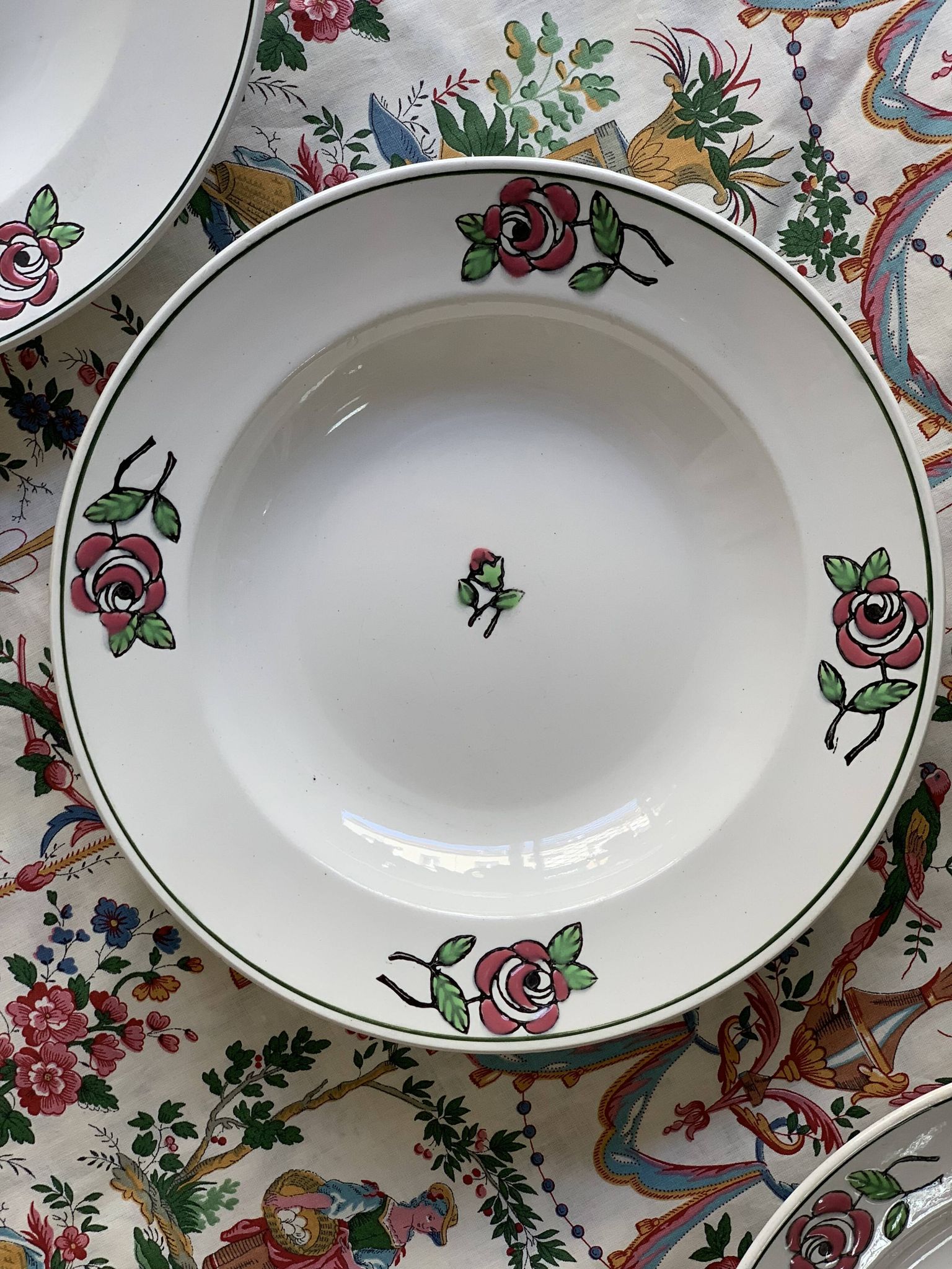 6 hollow earthenware plates, L'Amandinoise
