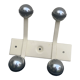 Industrial wall coat rack two hooks in white lacquered metal and vintage silver 1970