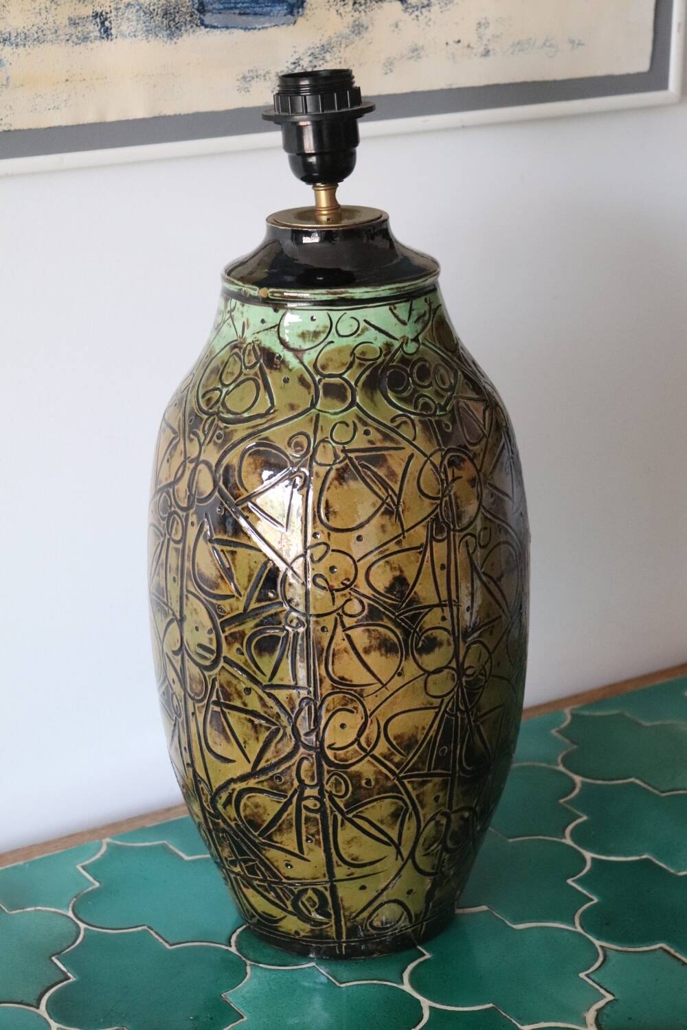 Handmade ceramic lamp signed