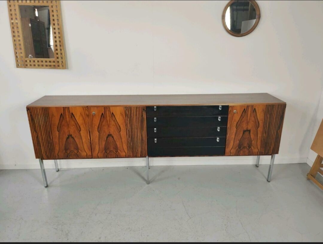Vintage rosewood sideboard, chrome 1960