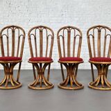 Rattan and fabric chairs, 60s-70s, set of 4