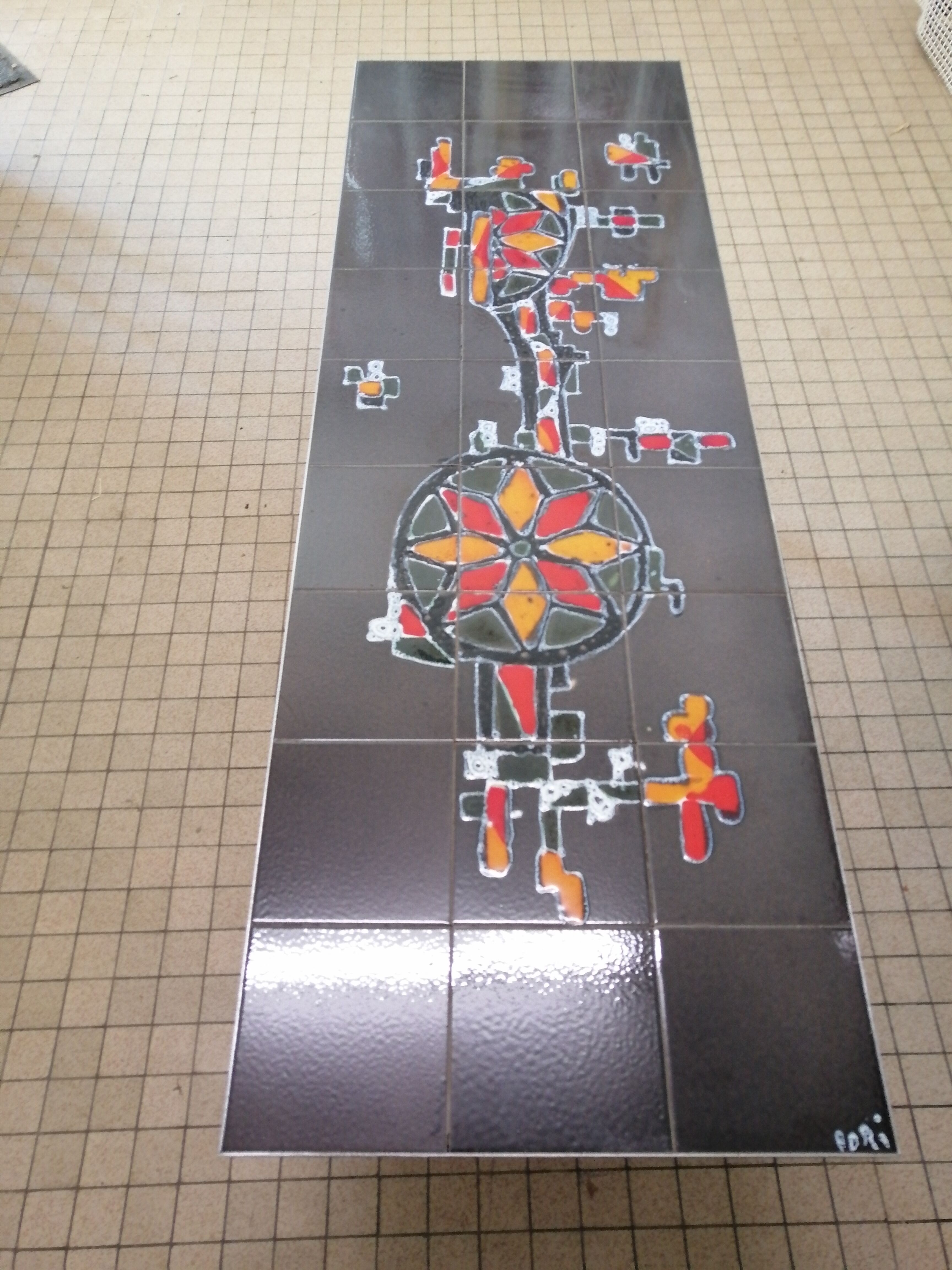 Art deco chrome metal and ceramic coffee table