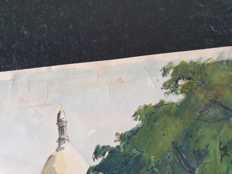 André Duculty (1912-1990) Watercolor on paper "Square du Sacré Coeur in Montmartre, Paris" Signed