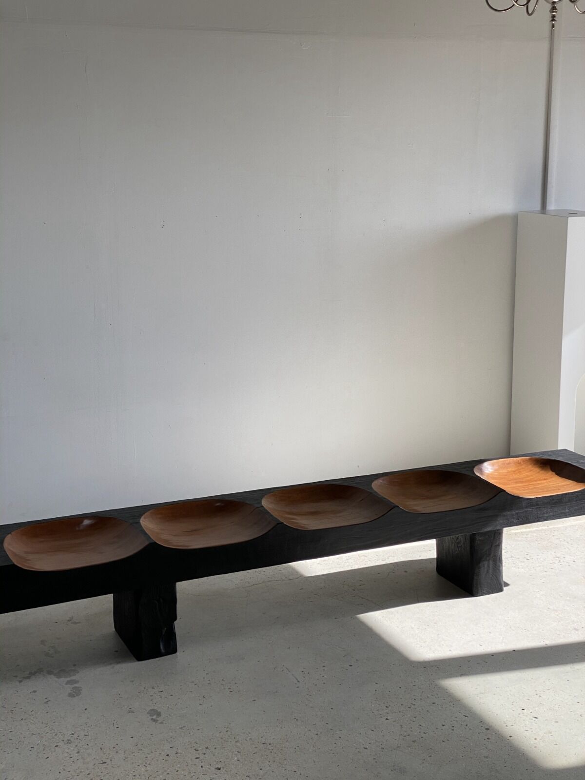 Huge 5-seater bench in two-tone solid wood