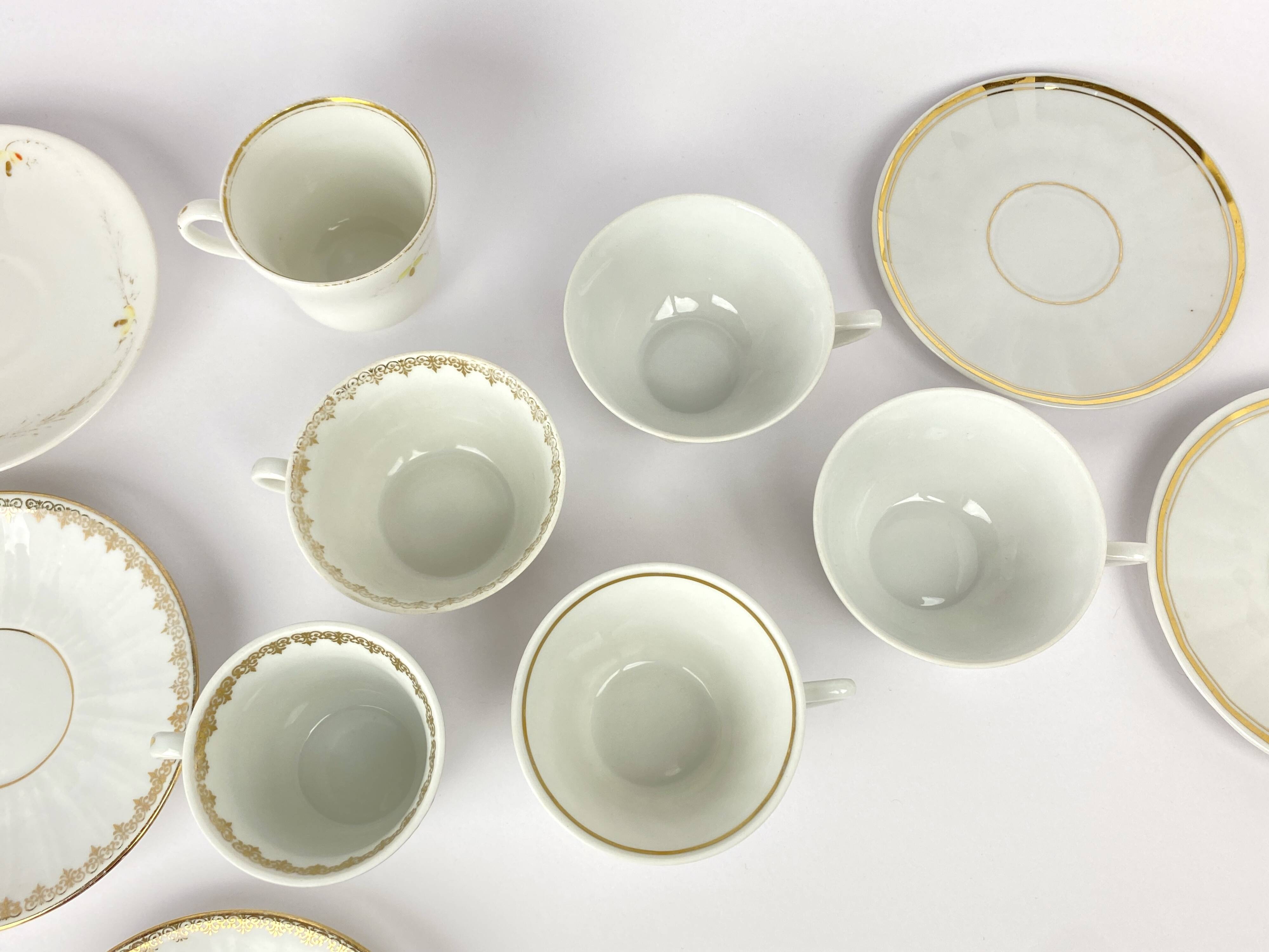 Vintage Mismatched Set of 6 Porcelain Cups and 5 Saucers - Gold