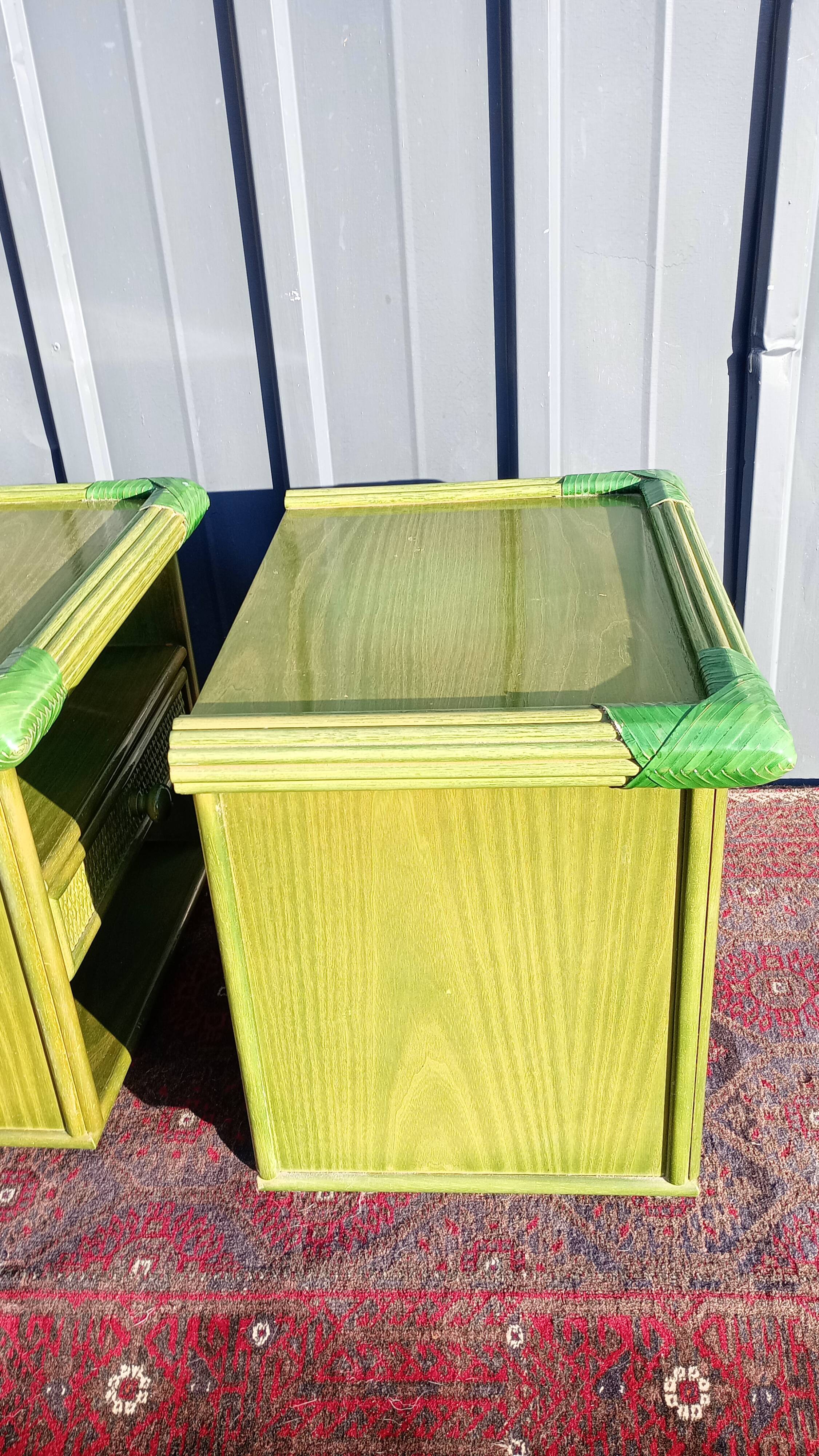 Pair of rattan bedside tables
