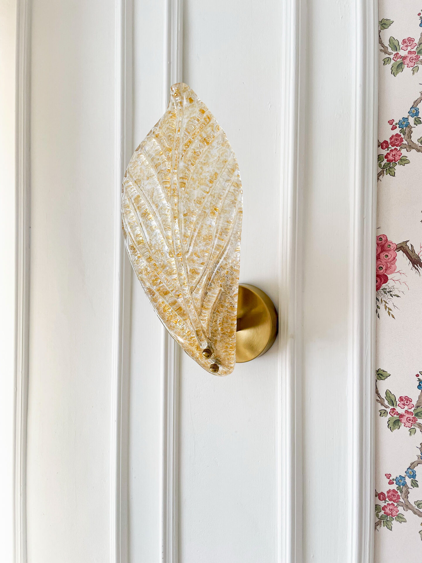 Amber Murano glass leaf wall light