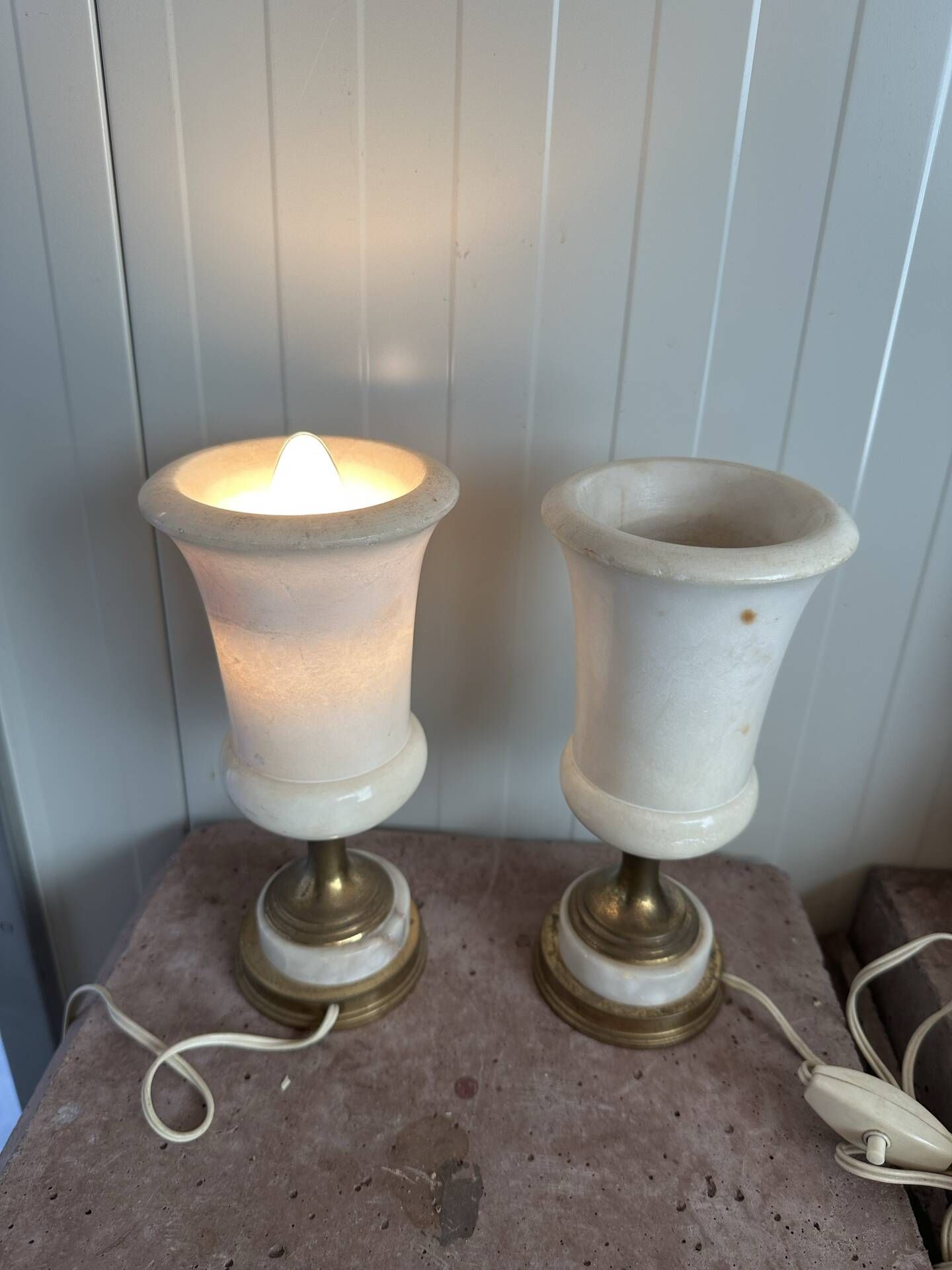 Lampes de table torchères en albâtre, années 1950, lot de 2