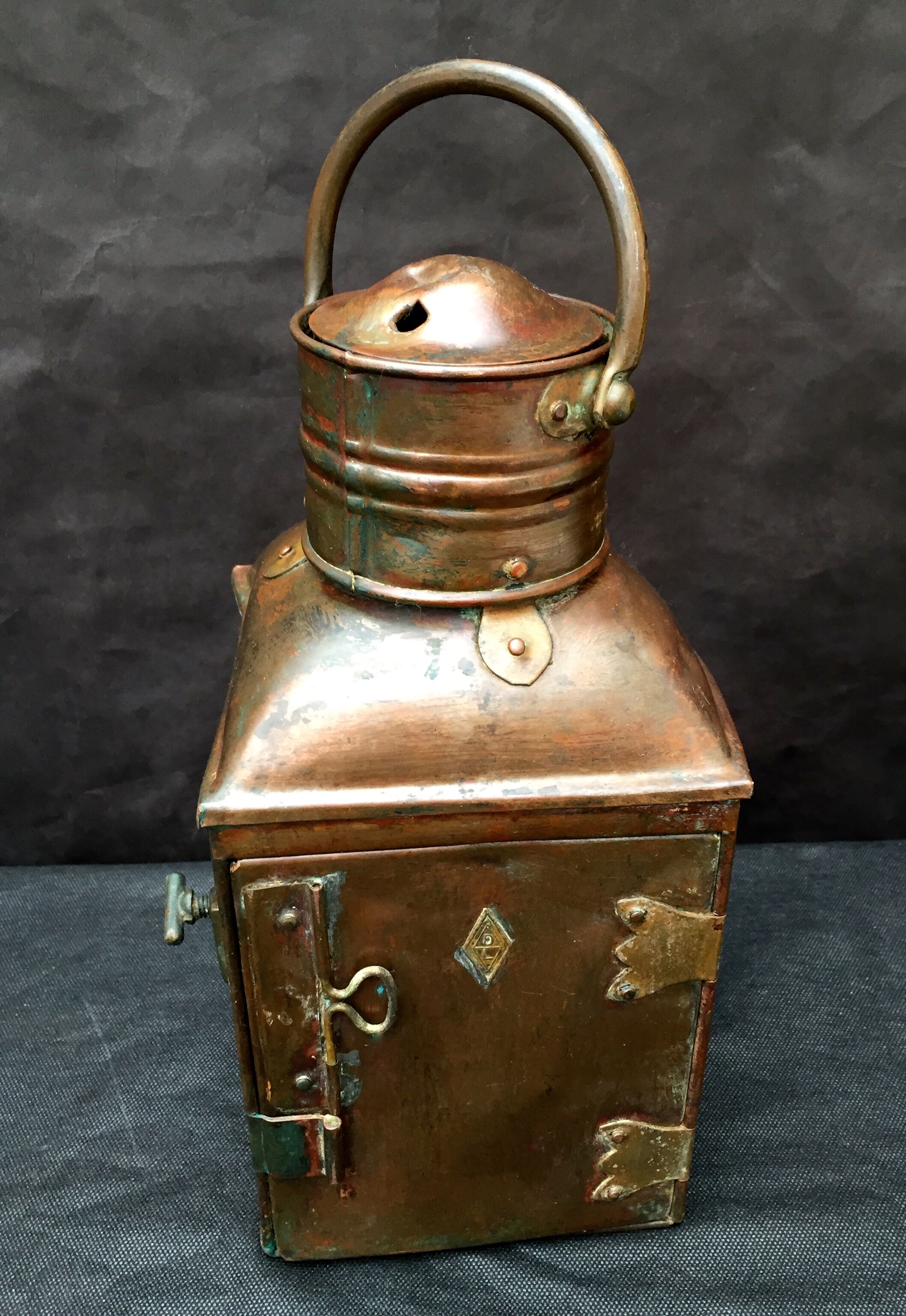 Ancient naval flag lantern in ancient copper semaphore lamp 19th century