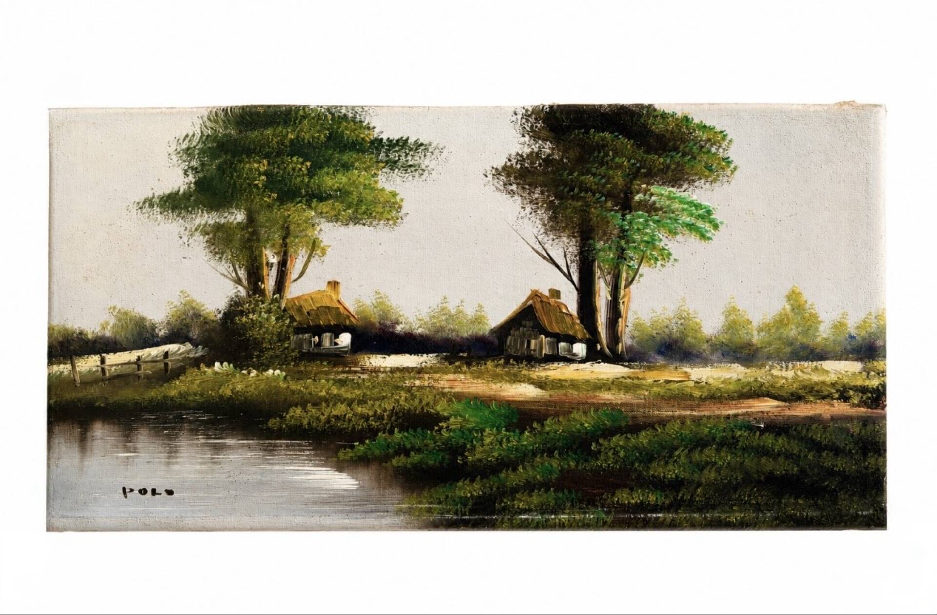 Oil on canvas Marais Poitevin signed POLO (30 x 60 cm)