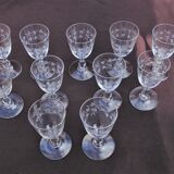 Set 11 Port Glasses White Wine Art Nouveau Crystal engraved Liseron