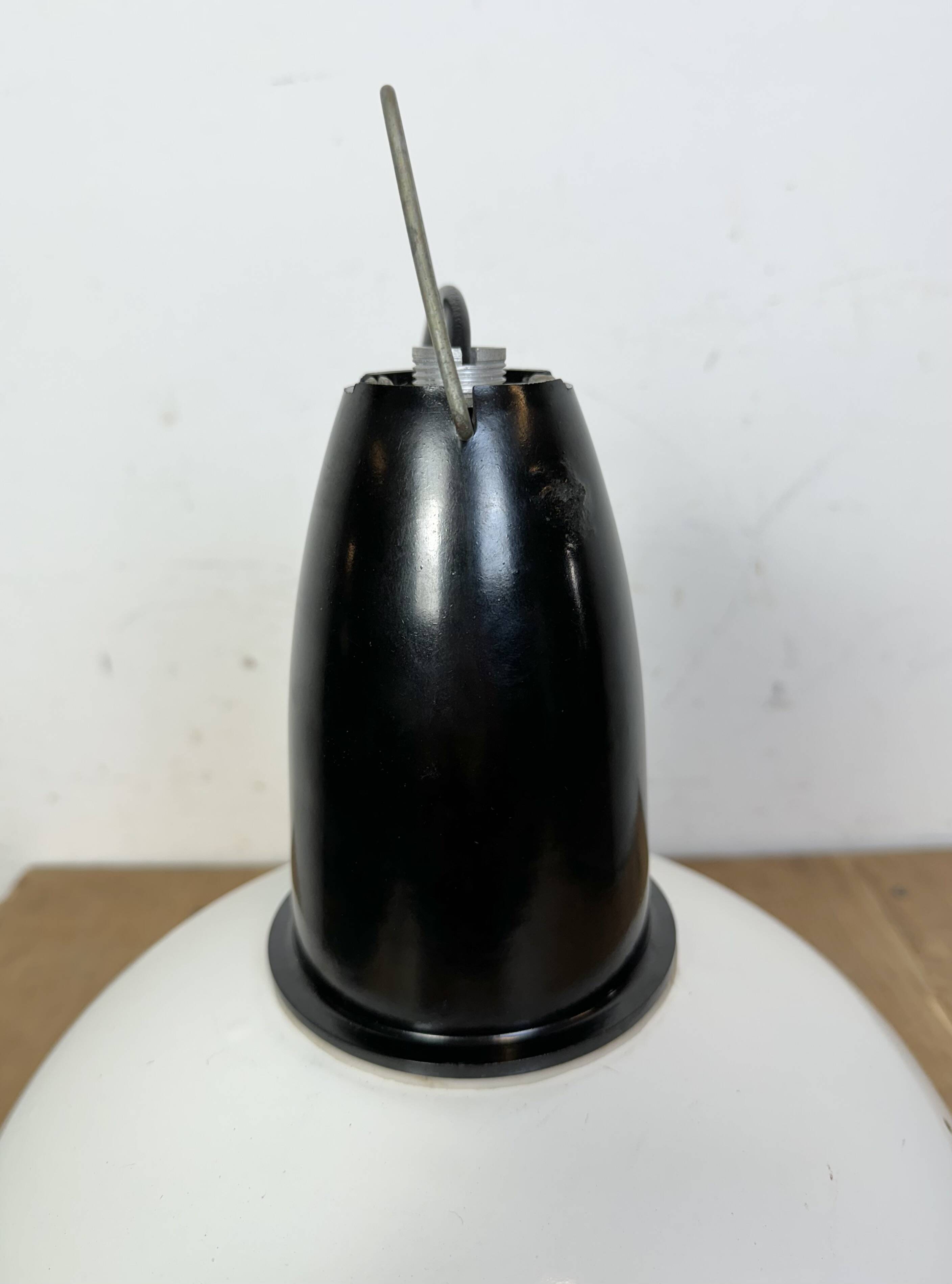 Industrial soviet white enamel pendant lamp, 1960s