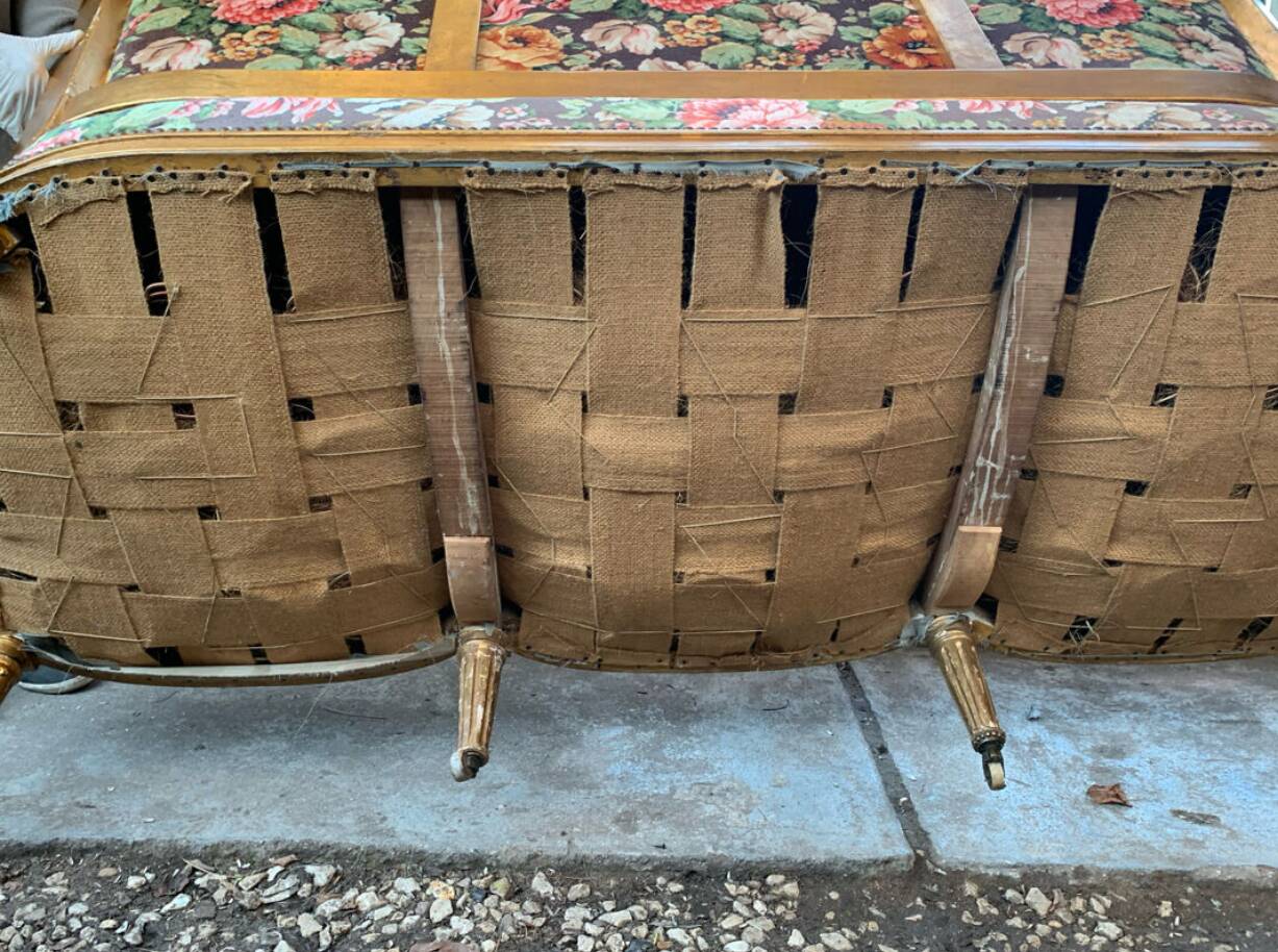 19th-century floral velvet bench