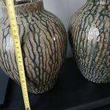 Pair of glazed and veined stoneware vases