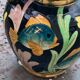 Amphora vase in glazed ceramic vintage vallauris fish motifs