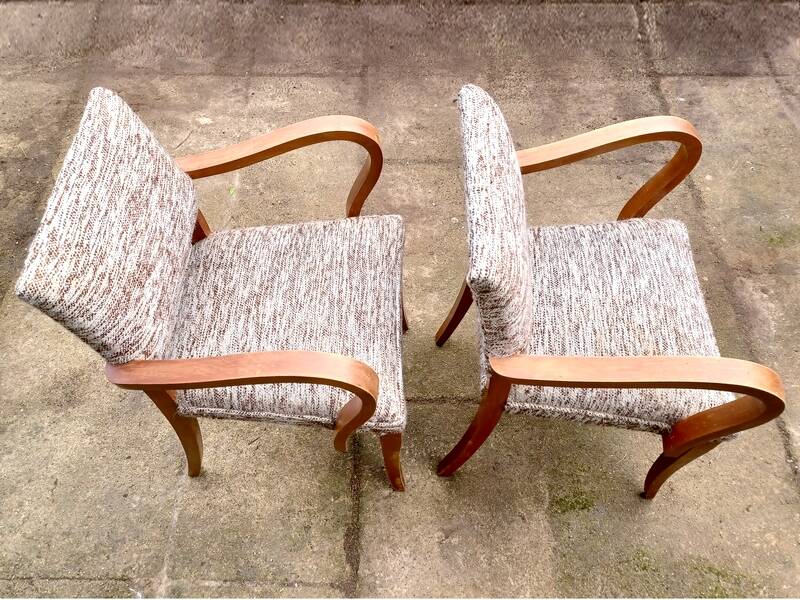 Art Deco bridge chairs in fabric from the 1950s and vintage.