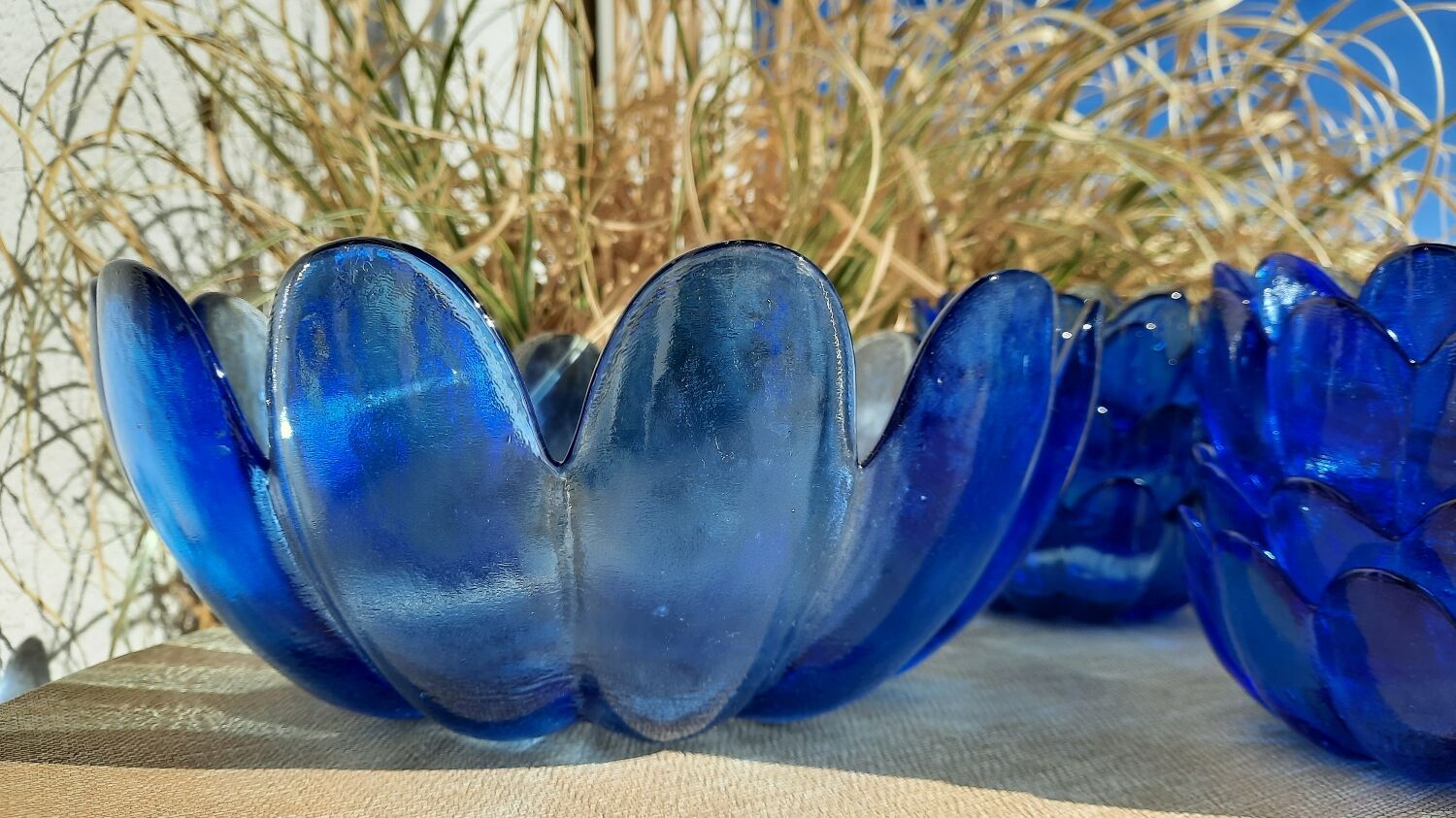 Salad bowl fruit cup vintage blue glass