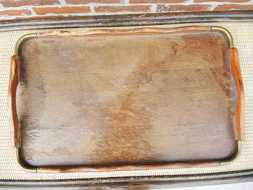 Old large wooden and brass serving tray