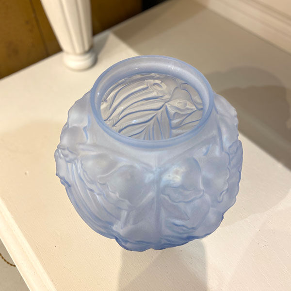 Blue art deco ball vase, flower decoration, signed stella
