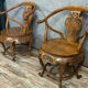 Pair of chinese chairs in exotic wooden barrel shape around 1900-1920