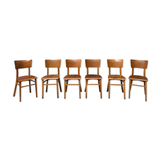 Series of 6 chairs bistro Thonet in light wood
