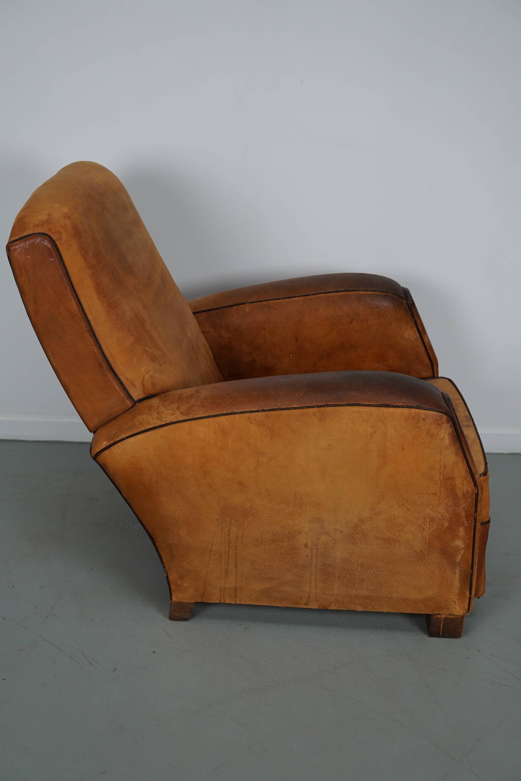 Vintage French Cognac-Colored Leather Club Chair, 1950s