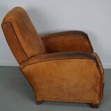 Vintage French Cognac-Colored Leather Club Chair, 1950s