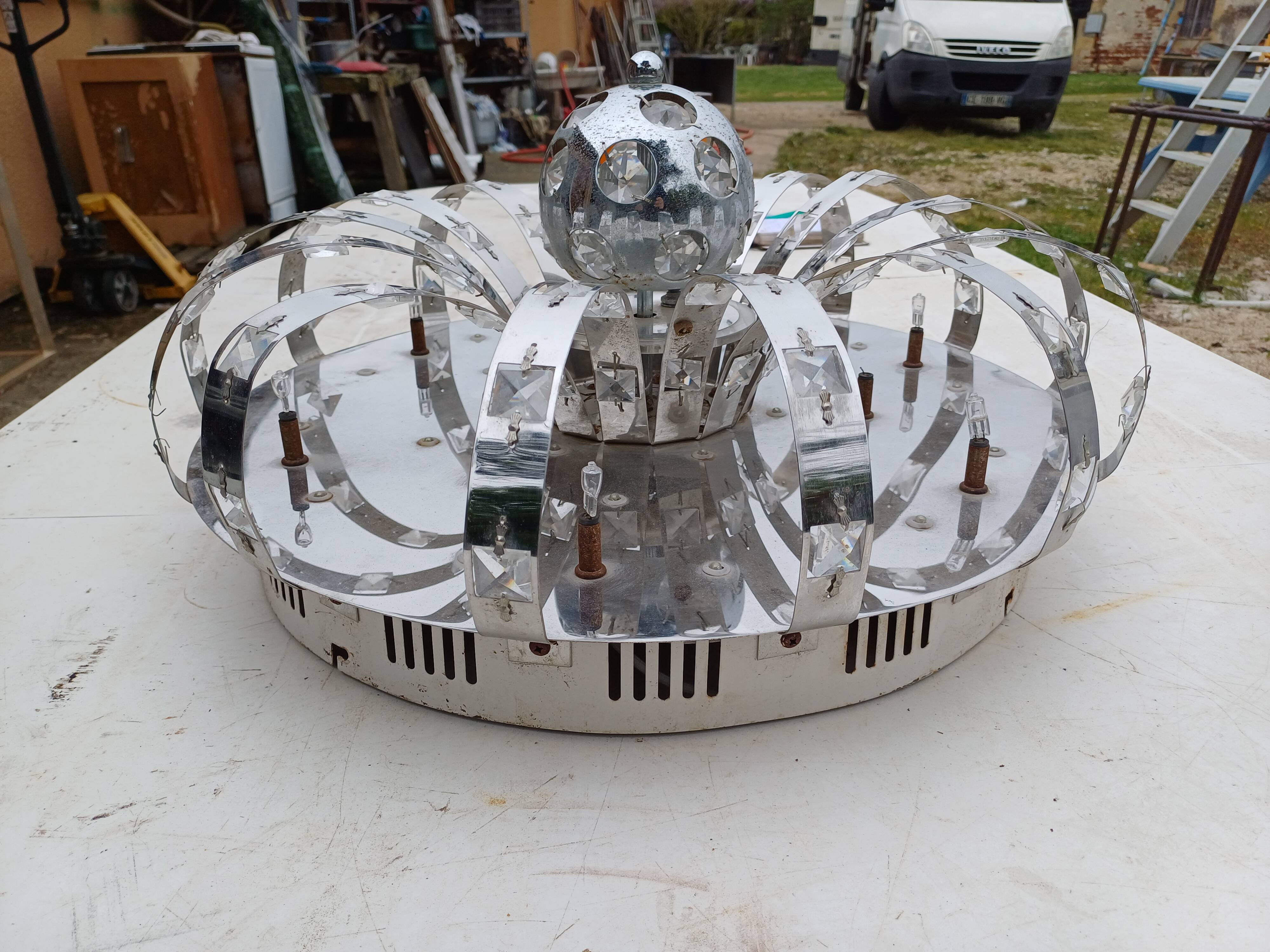 Suspension vintage aluminium + verre