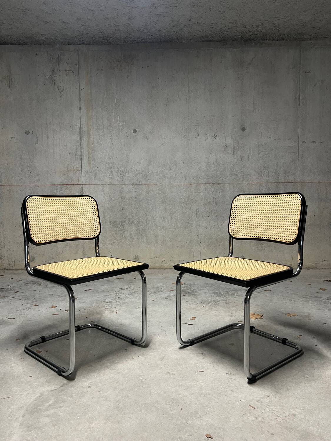 Pair of Marcel Breuer B32 Cesca black chairs